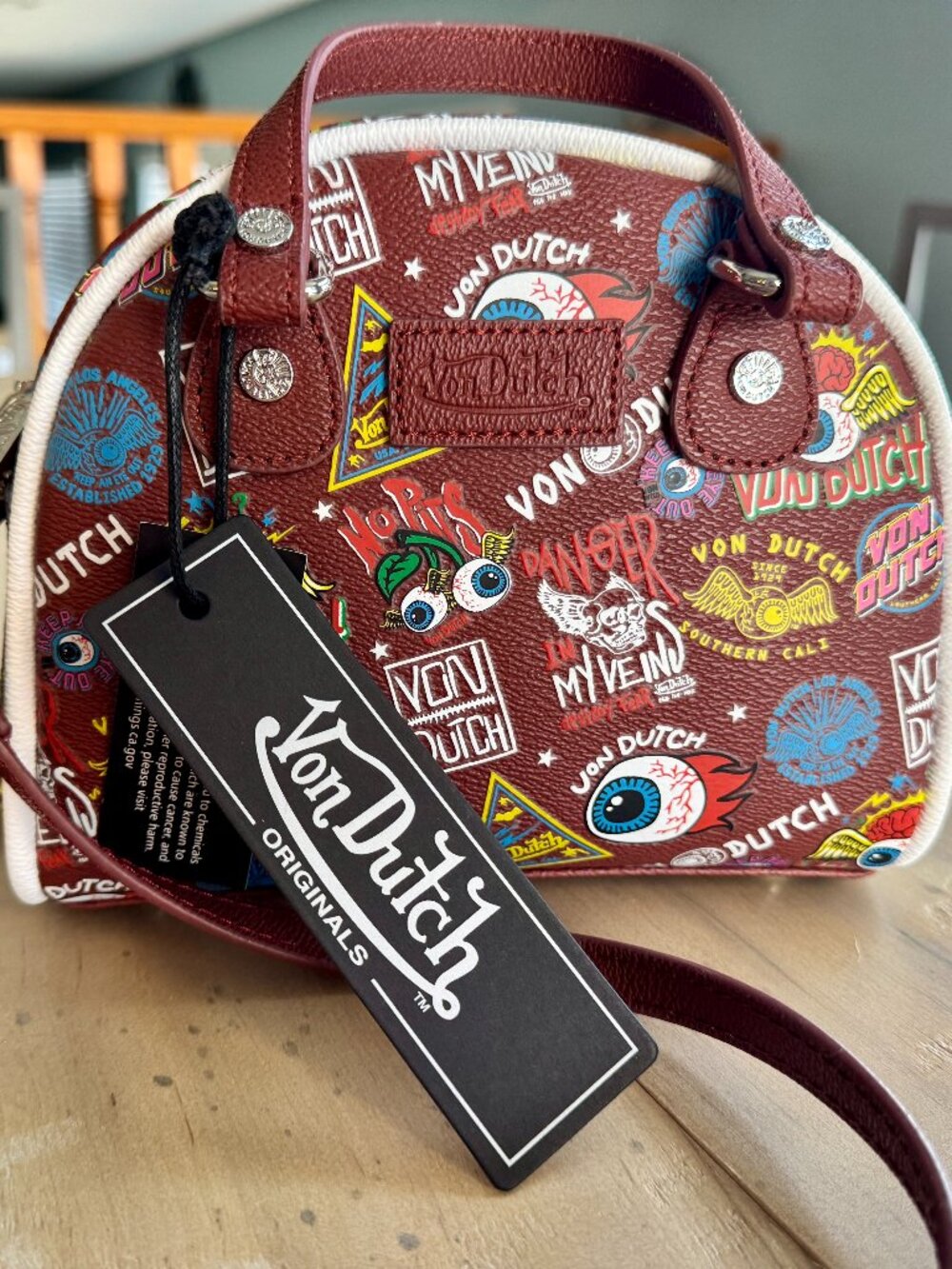 NWT Von Dutch Jax Bowling Bag Graphic Sticker Print Crossbody Purse Y2K